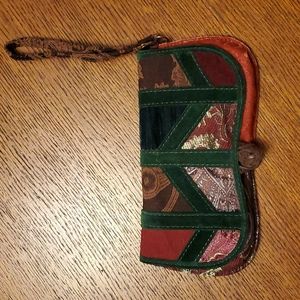 Lucky Brand Patchwork velvet and brocade clutch with leather closure